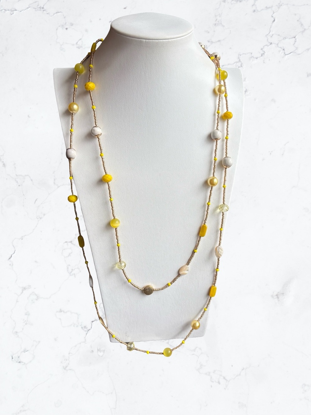 Erica Lyons Yellow and Cream Layered Beaded Necklace